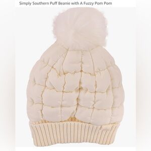 Simply Southern Puff Beanie With A Fuzzy Pom Pom/pineapple logo.